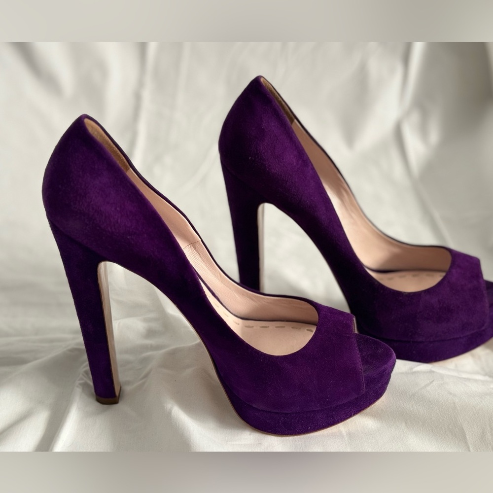 Miu Miu SZ 40 purple suede peep toe 5 in heel - Picture 8 of 16